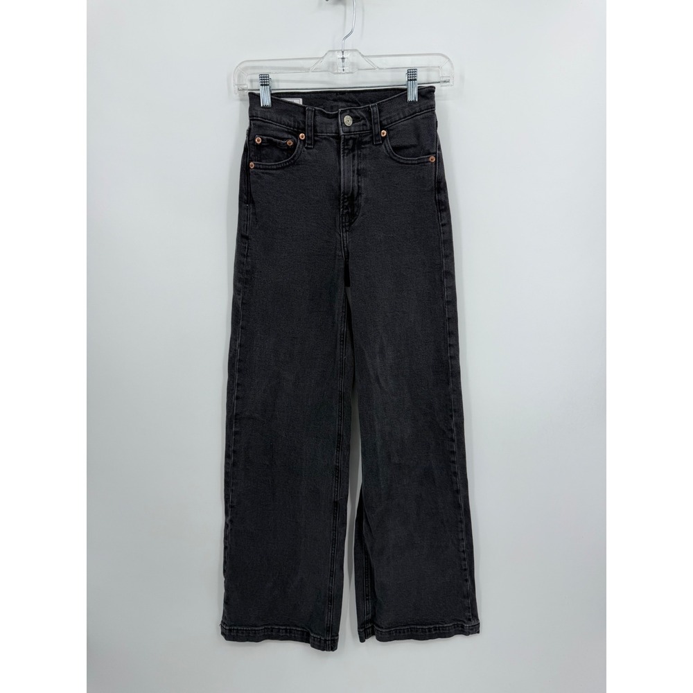 Gap High Rise Stride Jeans Womens 24/00R Washed Black Wide Leg Denim S/406647-00